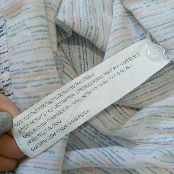 FDJ Popover Blouse Womens 10 V-Neck Speckled Stripe 3/4 Sleeve Jersey Knit - Picture 9 of 10